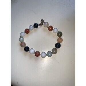 Vintage 8” Multi Color 6mm Agate Gemstones Women’s Knotted Bracelet Screw Hasp